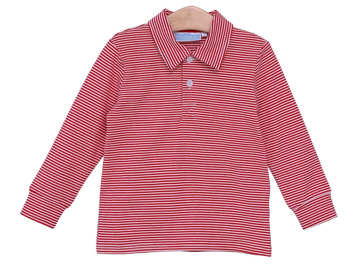 Jackson Polo in Red Stripes - Doodlebug's Children's Boutique
