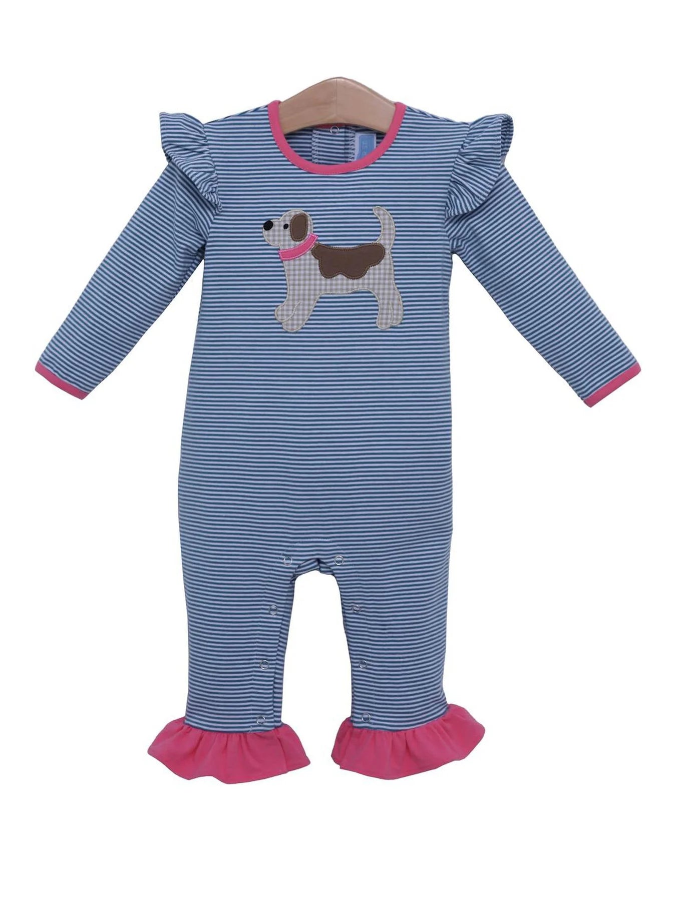 Dog Applique Ruffle Romper - Doodlebug's Children's Boutique