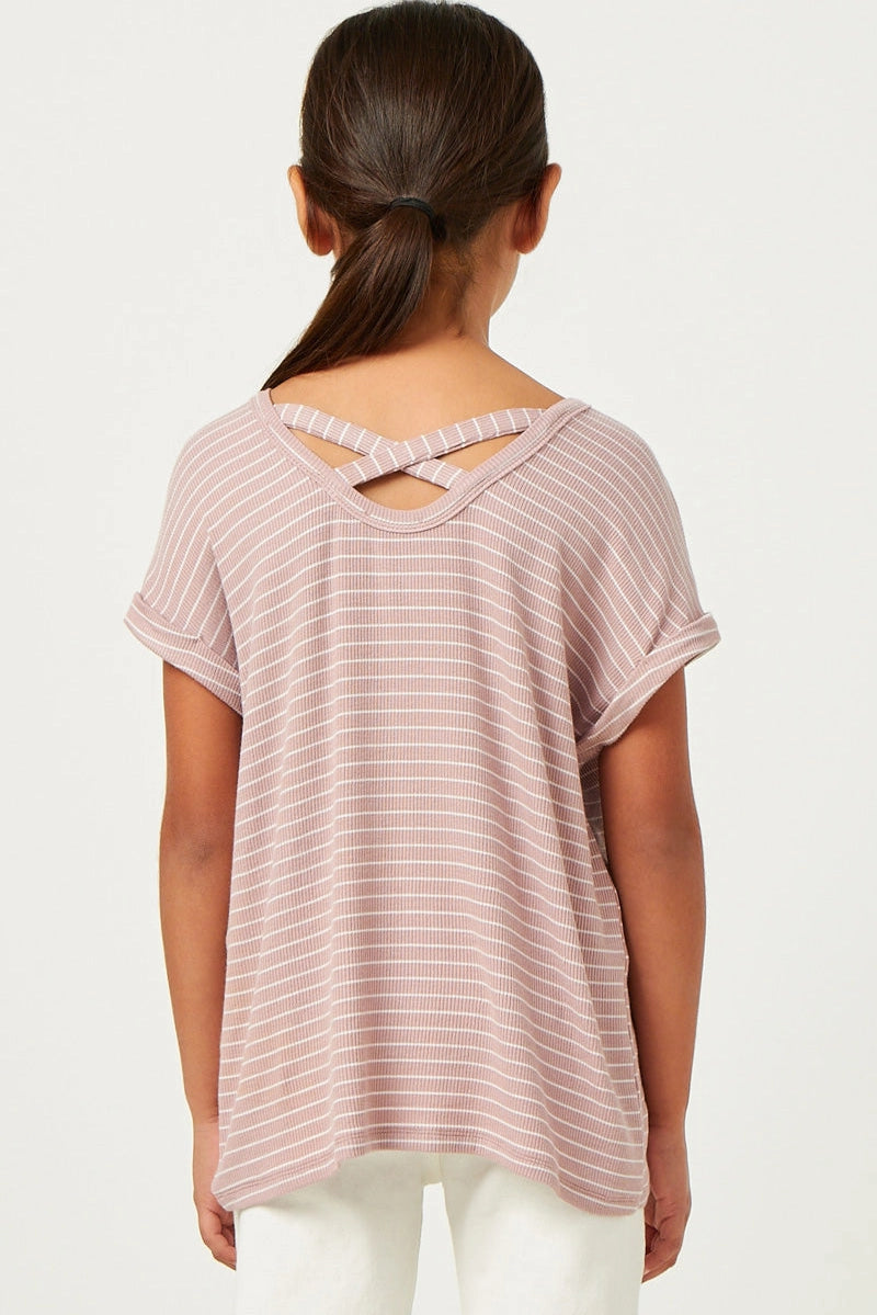 Mauve Criss Cross Back Ribbed Tee