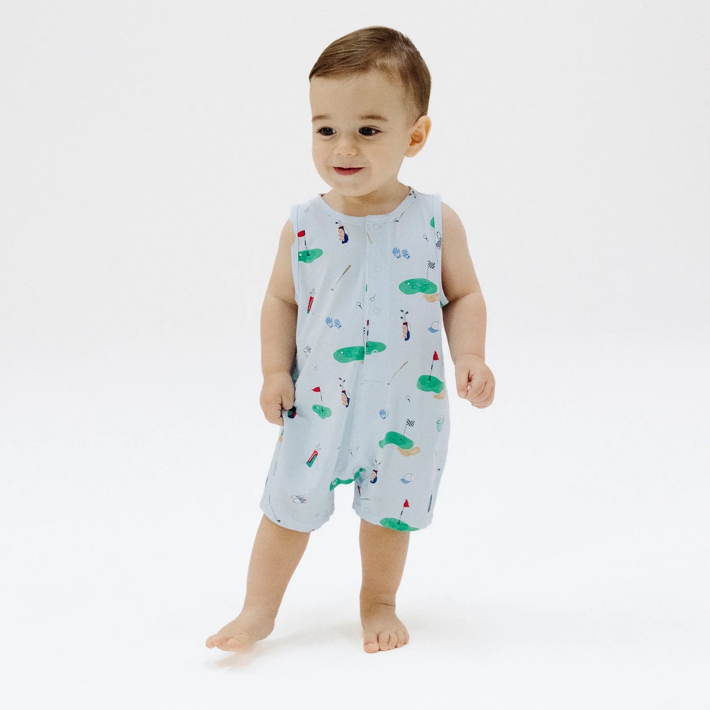 Sleeveless Shortie Romper in Golf Things - Doodlebug's Children's Boutique