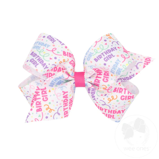 Birthday Girl Print King Bow - Doodlebug's Children's Boutique
