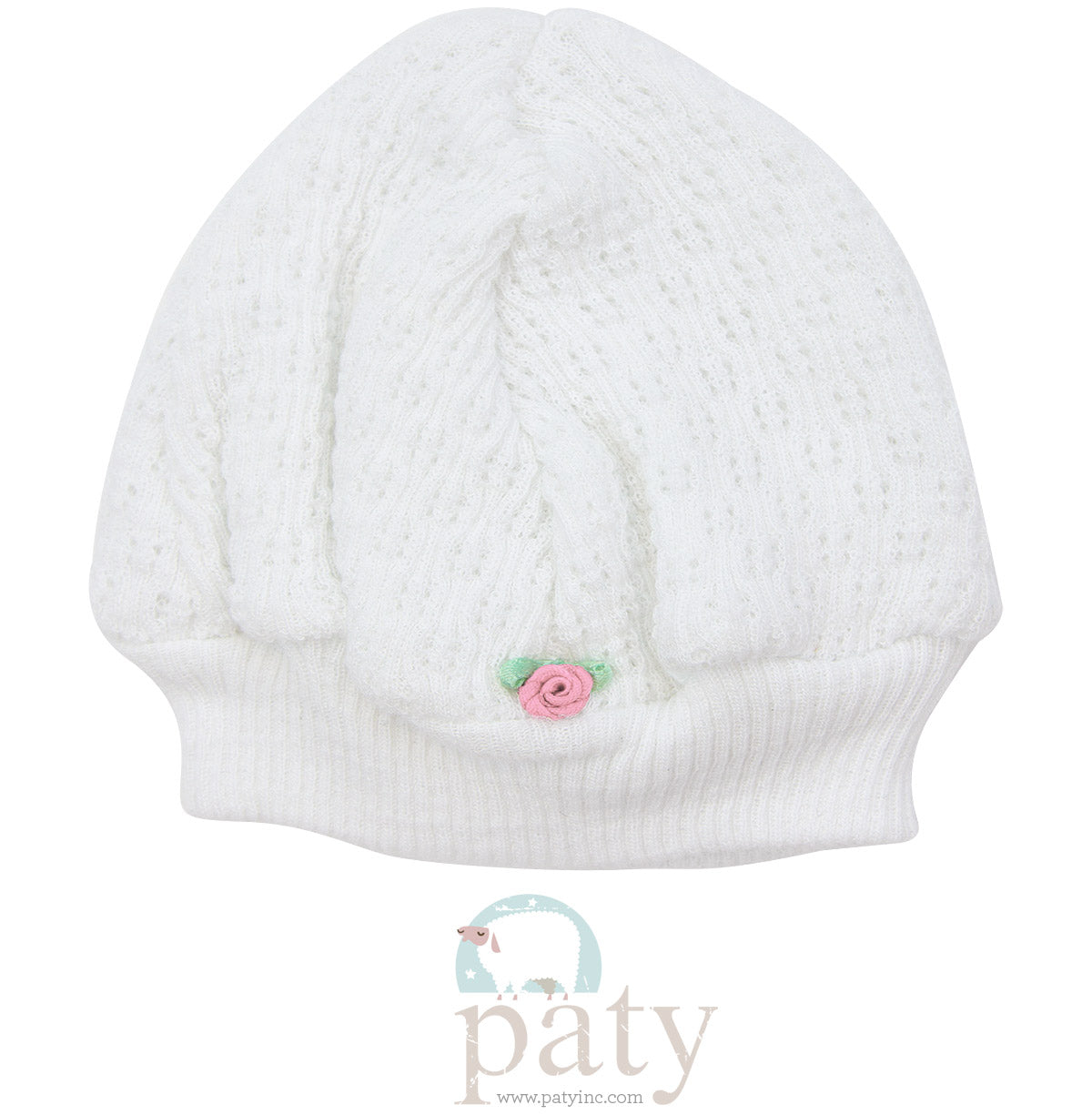 White with Pink Rosette Beanie Cap - Doodlebug's Children's Boutique