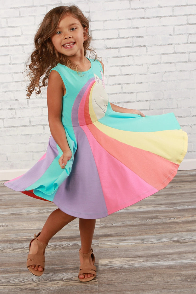 My Unicorn Dress in Aruba Blue - Doodlebug's Children's Boutique