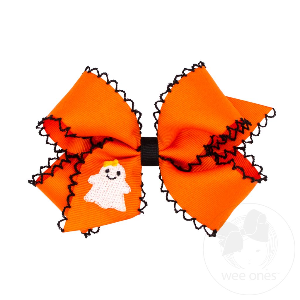 Ghost Embroidered Moonstitch Medium Bow - Doodlebug's Children's Boutique