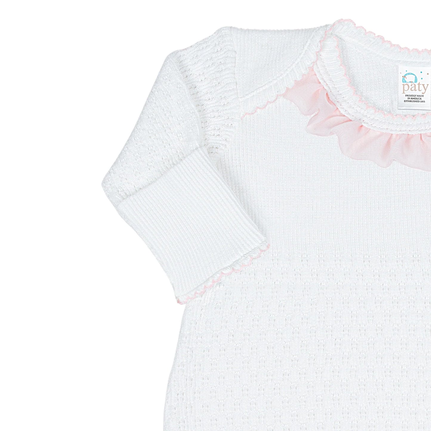 White with Pink Chiffon Trim Overlap Shoulder Gown - Doodlebug's Children's Boutique