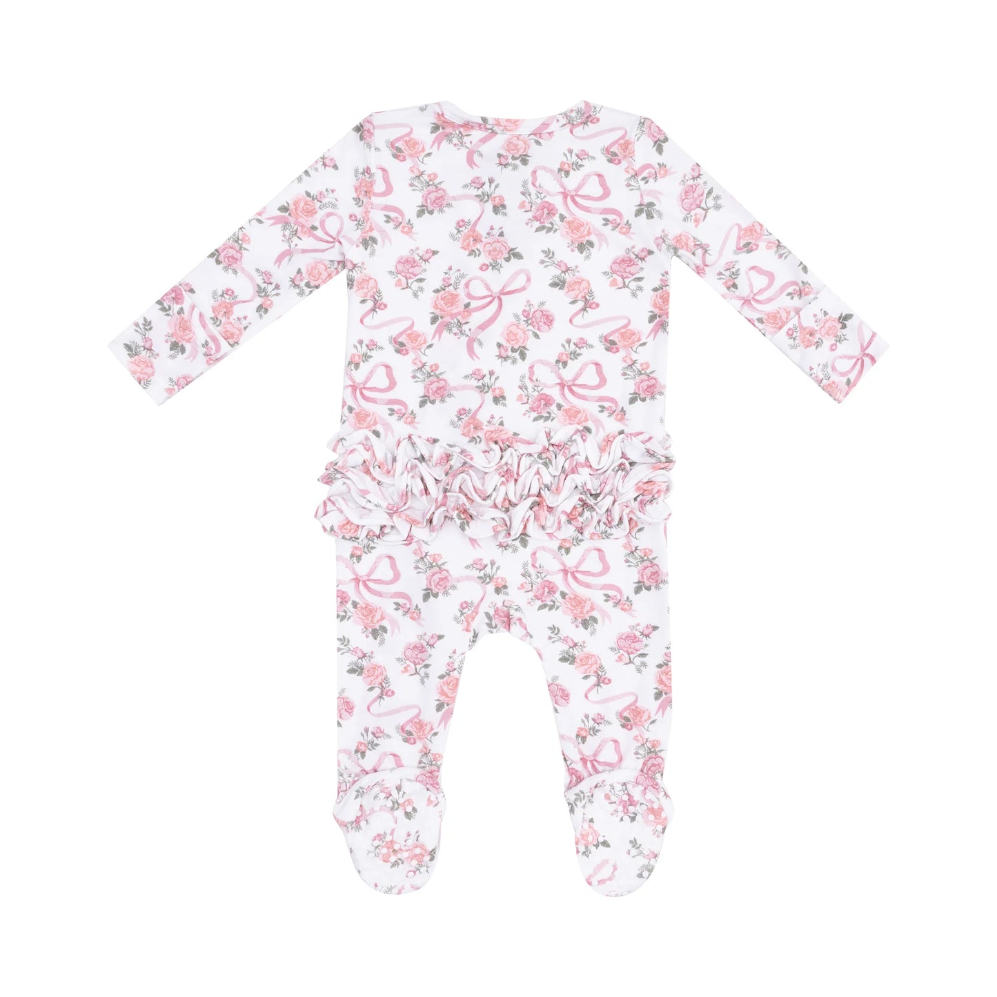 Ribbons & Flowers 2 Way Zipper Ruffle Back Footie - Doodlebug's Children's Boutique