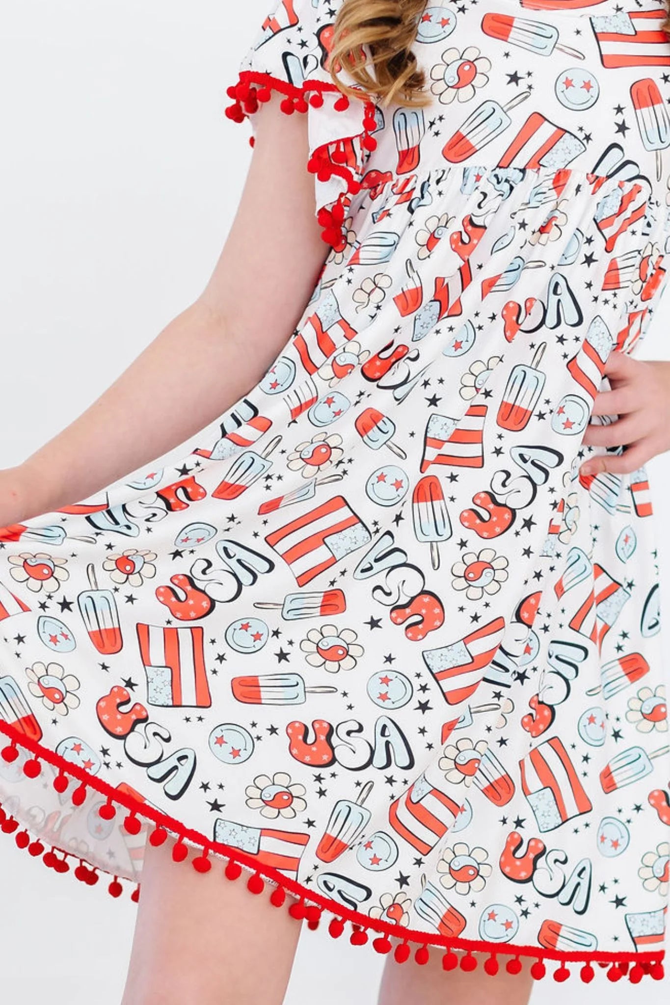 Star Spangled Cutie Pom Pom Dress - Doodlebug's Children's Boutique