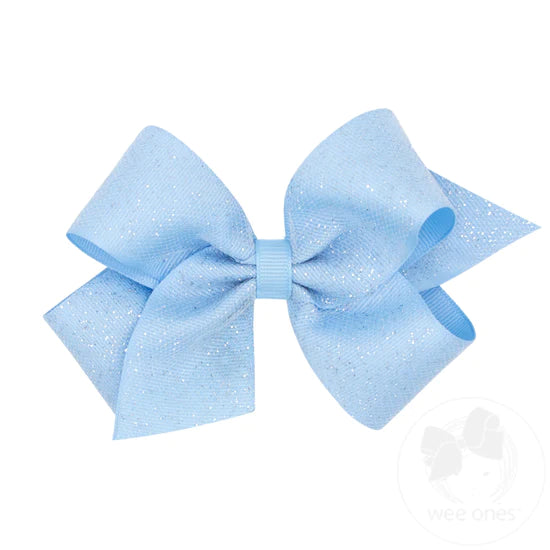 Blue Glitter Tulle Medium Bow - Doodlebug's Children's Boutique