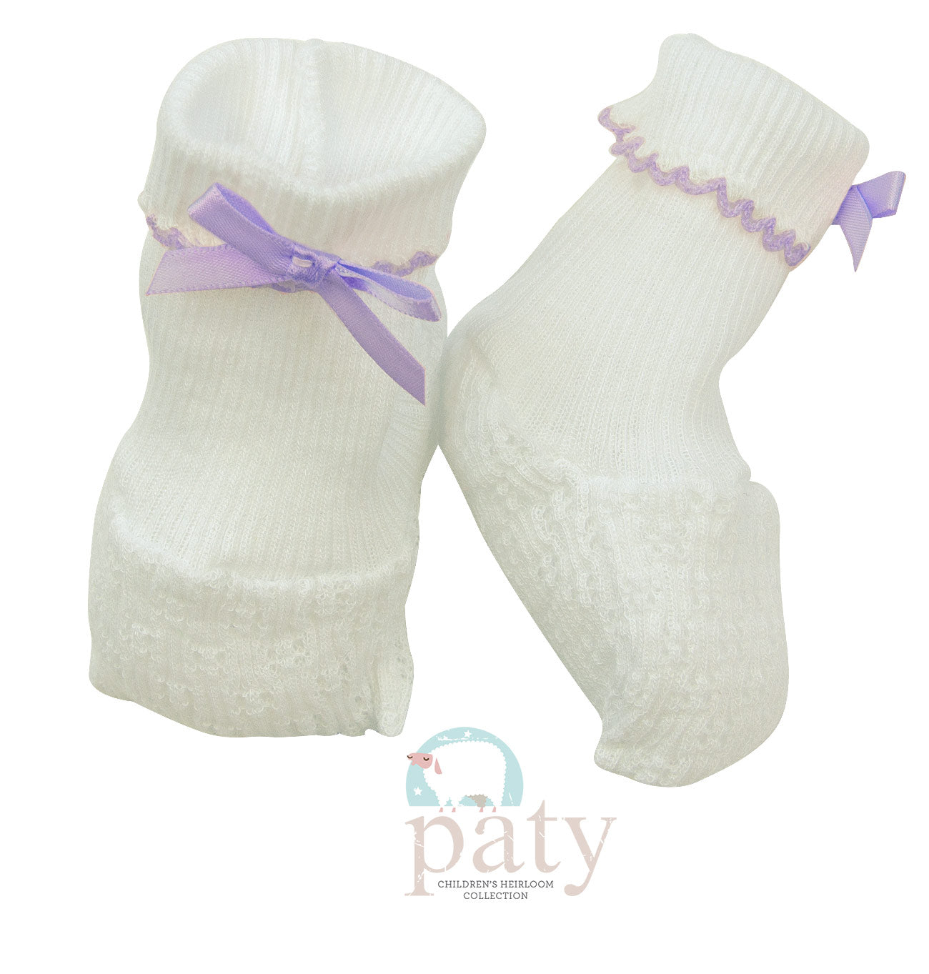 White Booties with Lavender Trim - Doodlebug's Children's Boutique