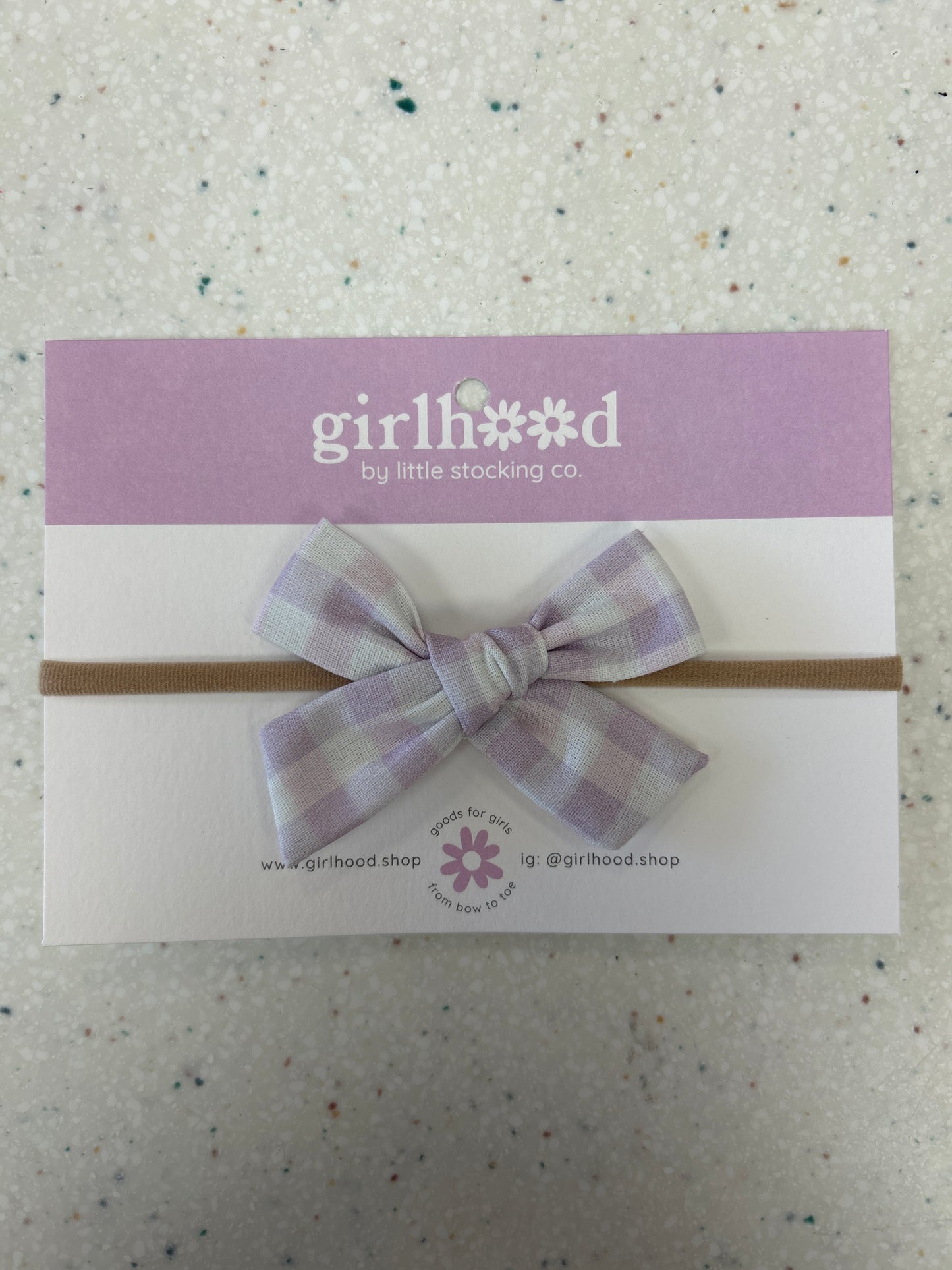 Baby Bow Headband in Lavender Gingham - Doodlebug's Children's Boutique