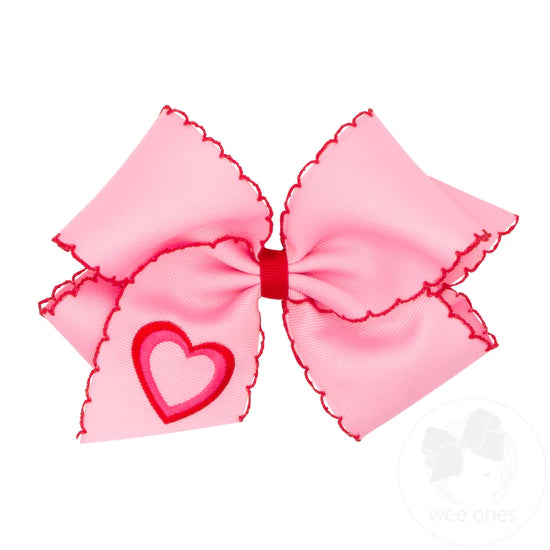 King Moonstitch Bow with Embroidered Heart in Pink - Doodlebug's Children's Boutique