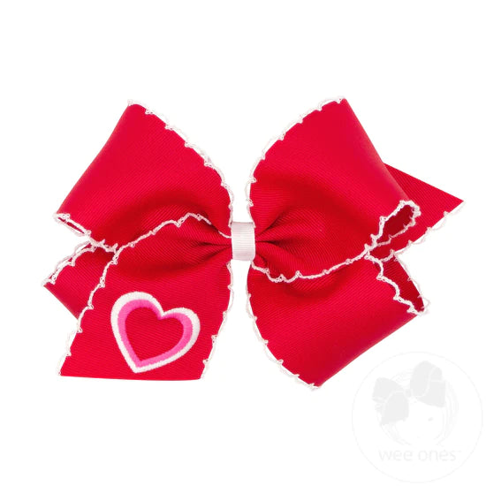 King Moonstitch Bow with Embroidered Heart in Red - Doodlebug's Children's Boutique