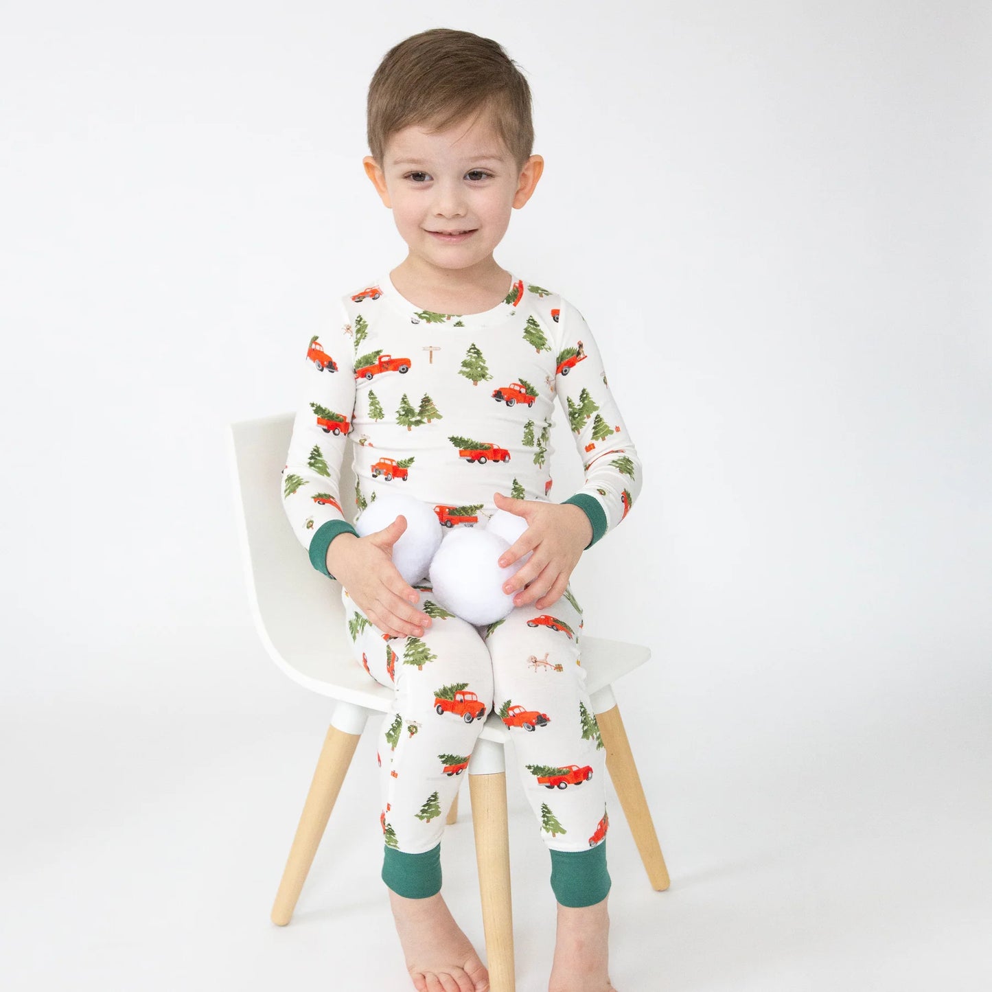 Bamboo Long Sleeve Loungewear Set in Vintage Red Trucks - Doodlebug's Children's Boutique