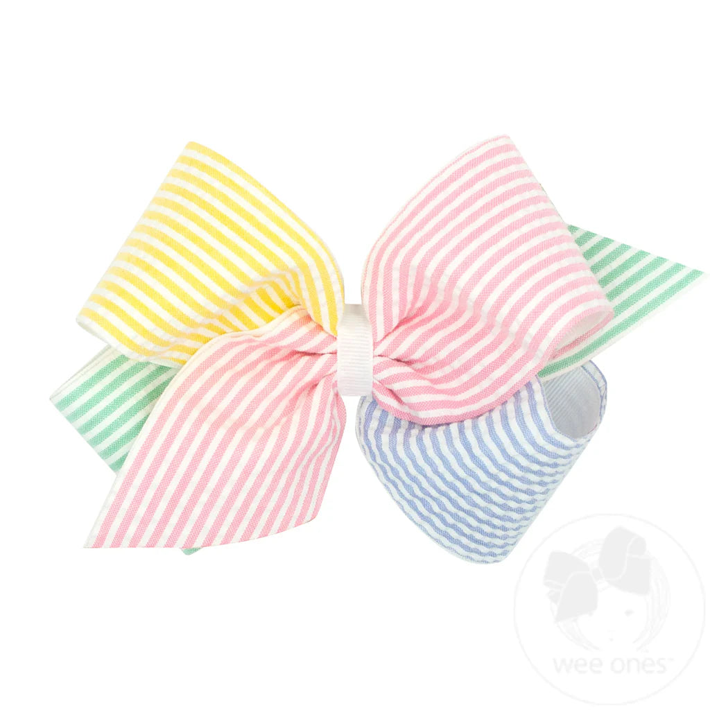 King Seersucker Color Block Bow - Doodlebug's Children's Boutique
