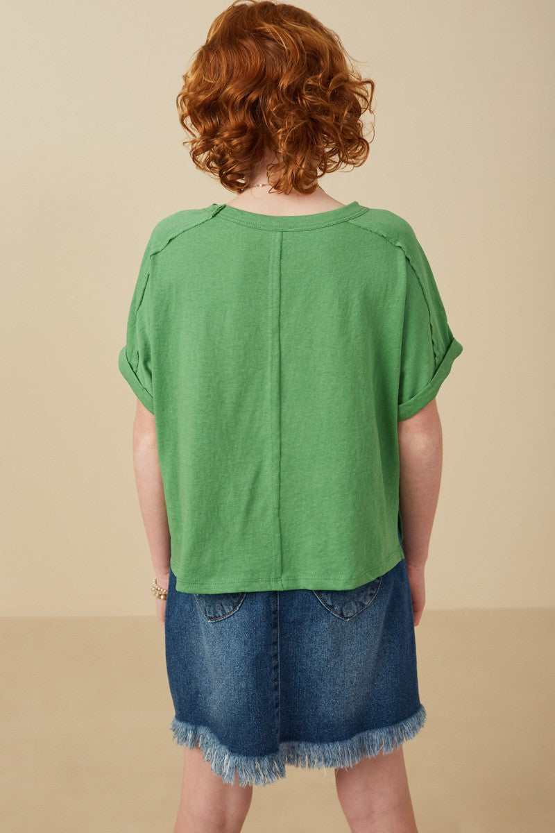 Raw Edge Dolman Tee in Green - Doodlebug's Children's Boutique