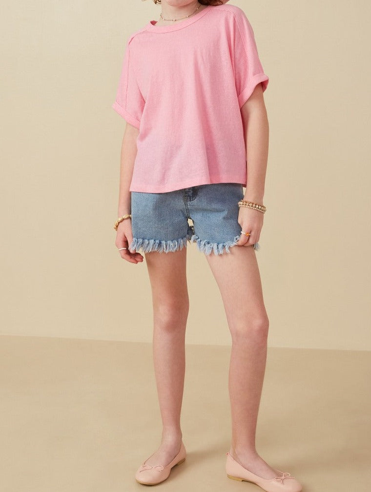 Raw Edge Dolman Tee in Pink - Doodlebug's Children's Boutique