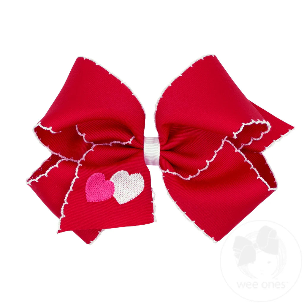 King Moonstich Bow with Double Heart Embroidery - Doodlebug's Children's Boutique