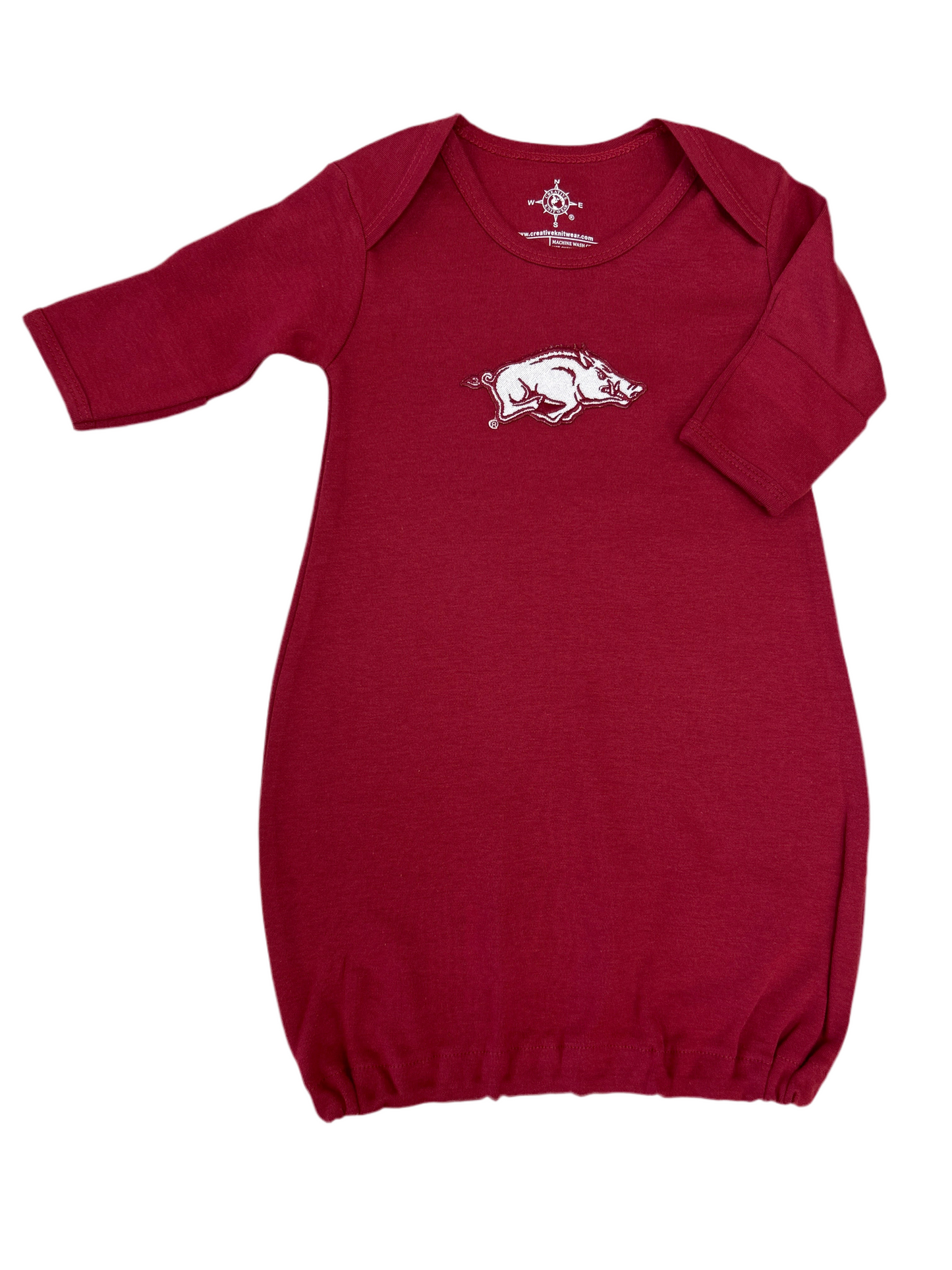 Arkansas Razorback Layette Gown in Crimson - Doodlebug's Children's Boutique