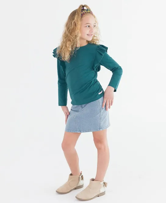 Colonial Blue Knit Flutter Sleeve Top - Doodlebug's Children's Boutique