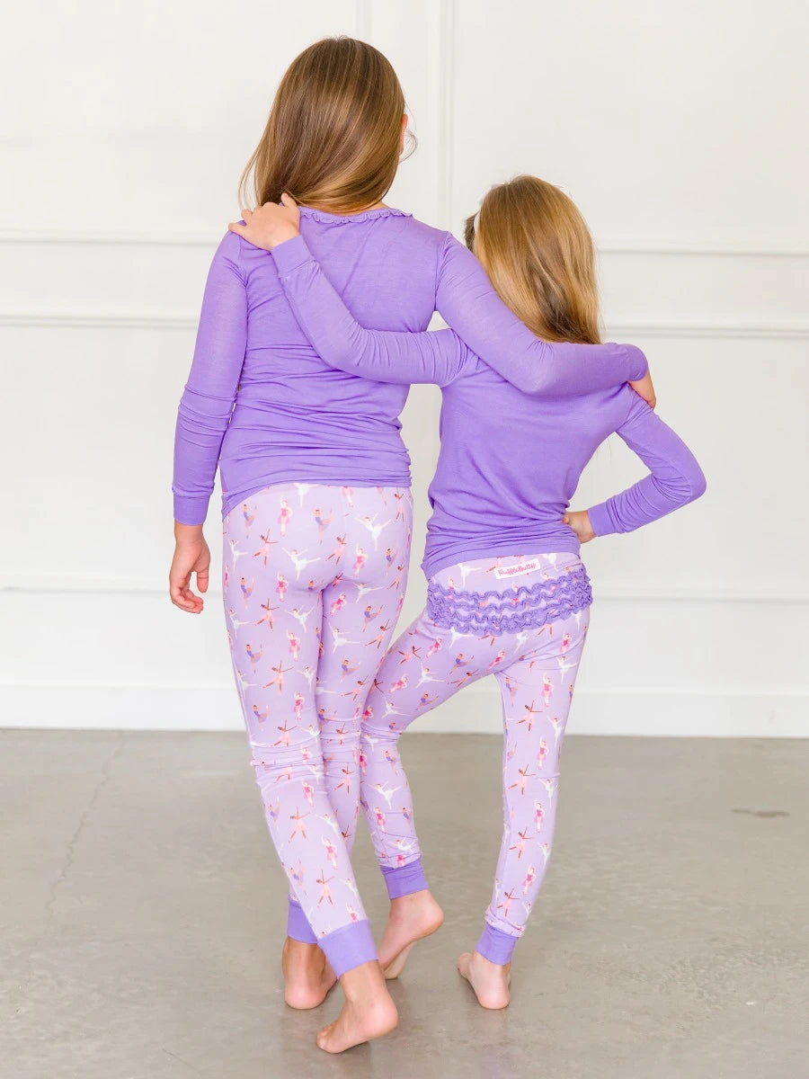 Ruffle Long Sleeve Pajama Set in Baby Ballerinas - Doodlebug's Children's Boutique