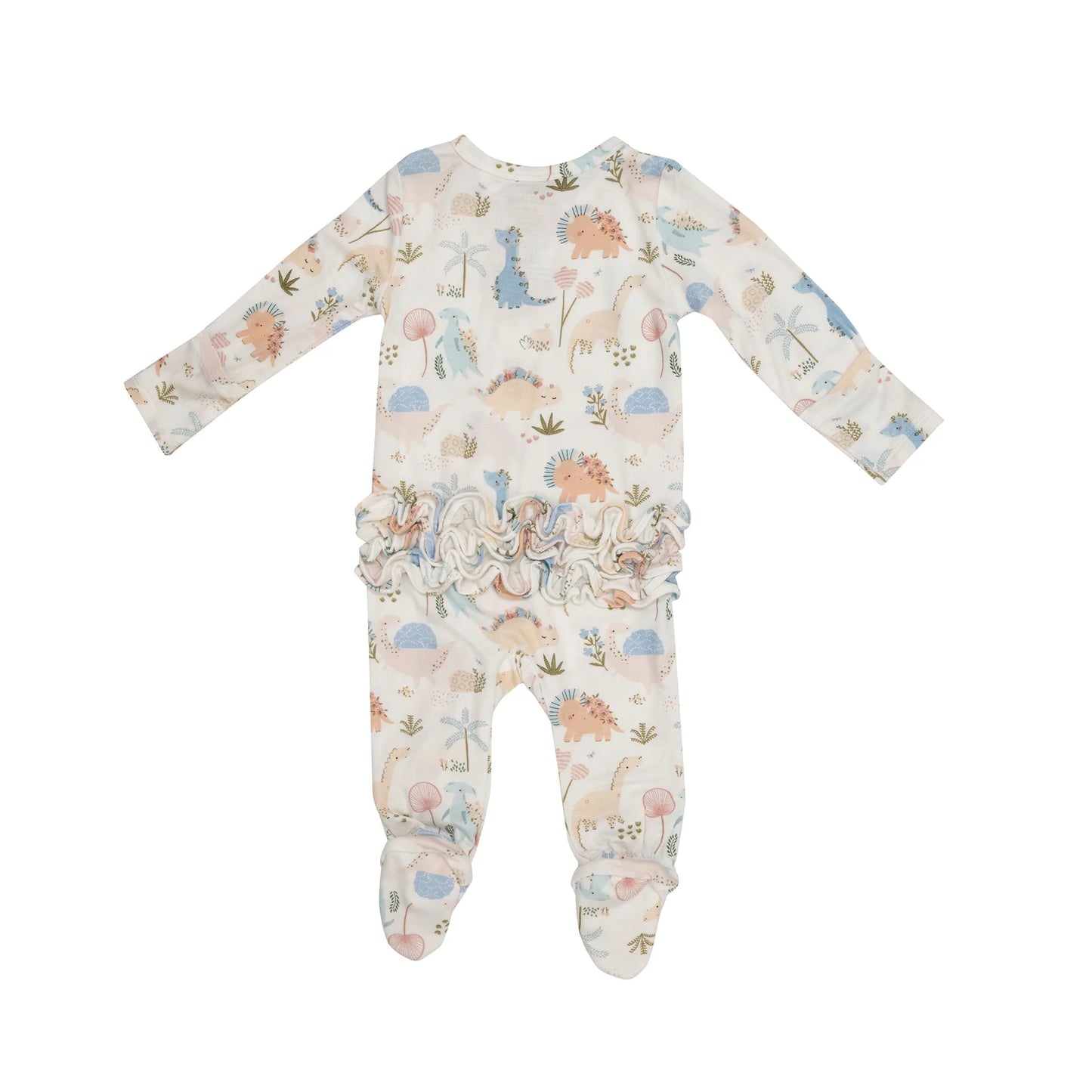 2 Way Ruffle Back Zipper Footie in Soft Dinos - Doodlebug's Children's Boutique