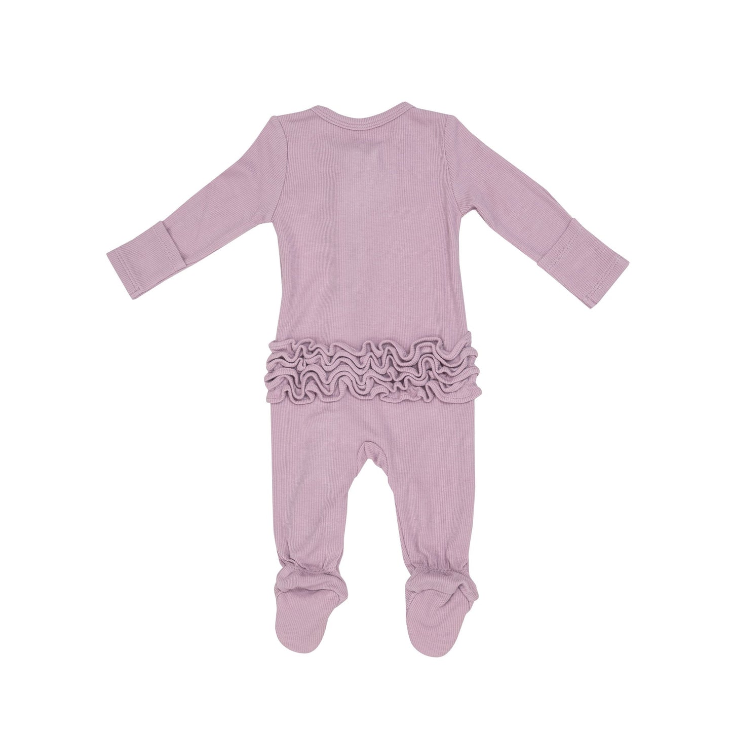 2 Way Ruffle Back Zipper Footie in Rib Dusty Lavender - Doodlebug's Children's Boutique