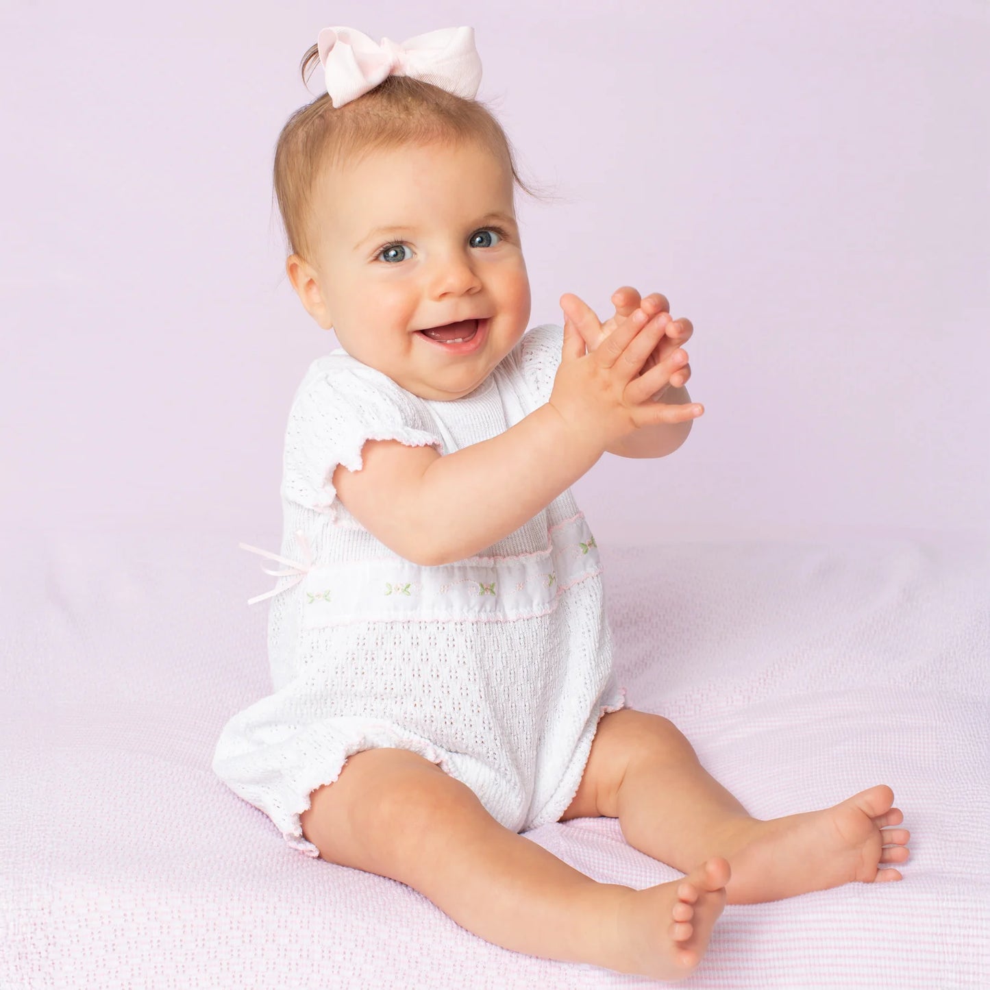 Knit Ruffle Hem Bubble with Swiss Embroidered Trim