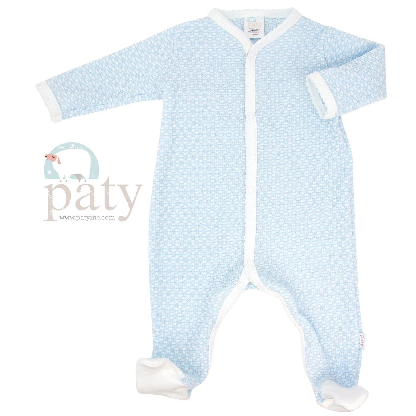Striped Footie with Pima Trim in Blue - Doodlebug's Children's Boutique
