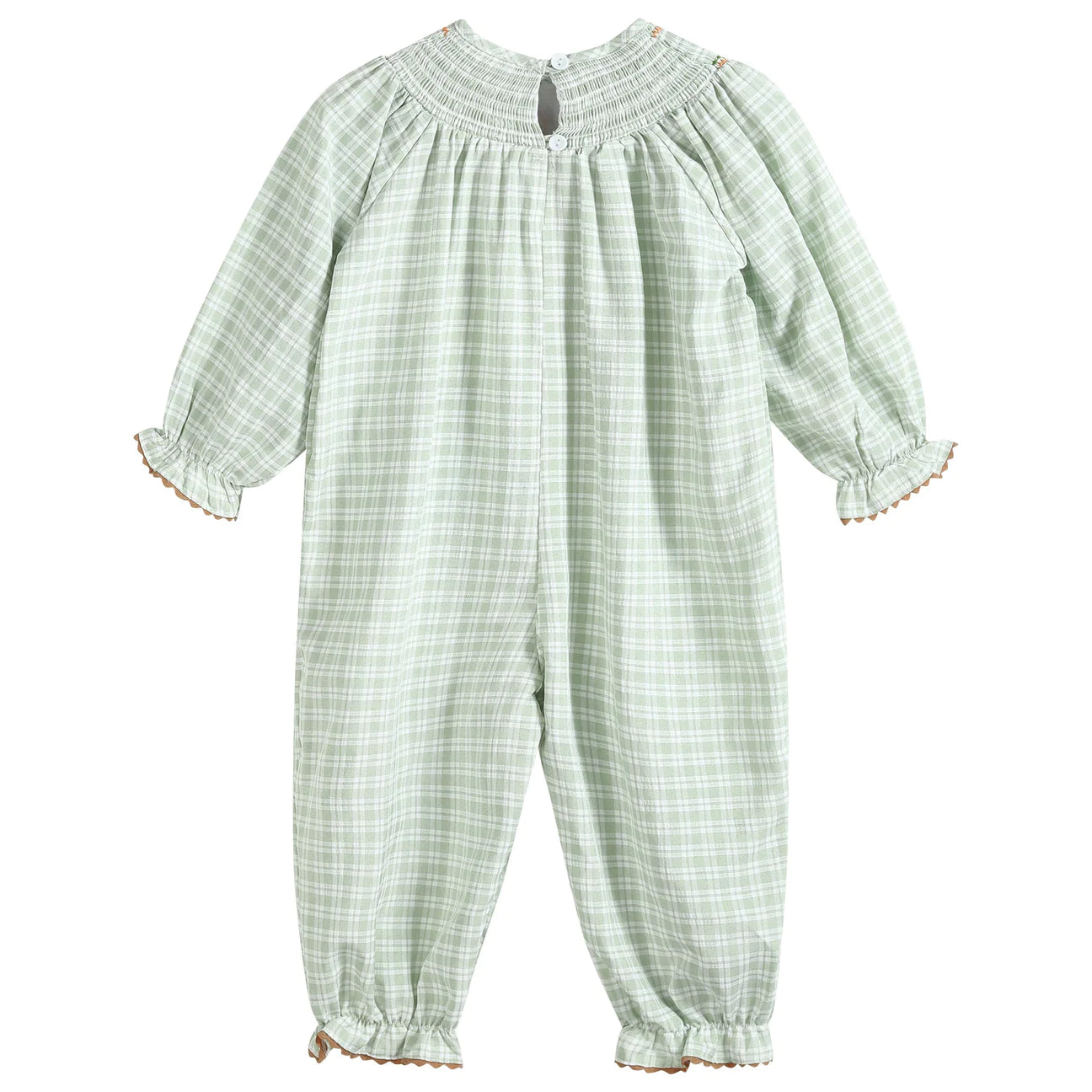 Sage Green Plaid Pumpkin Smocked Playsuit - Doodlebug's Children's Boutique
