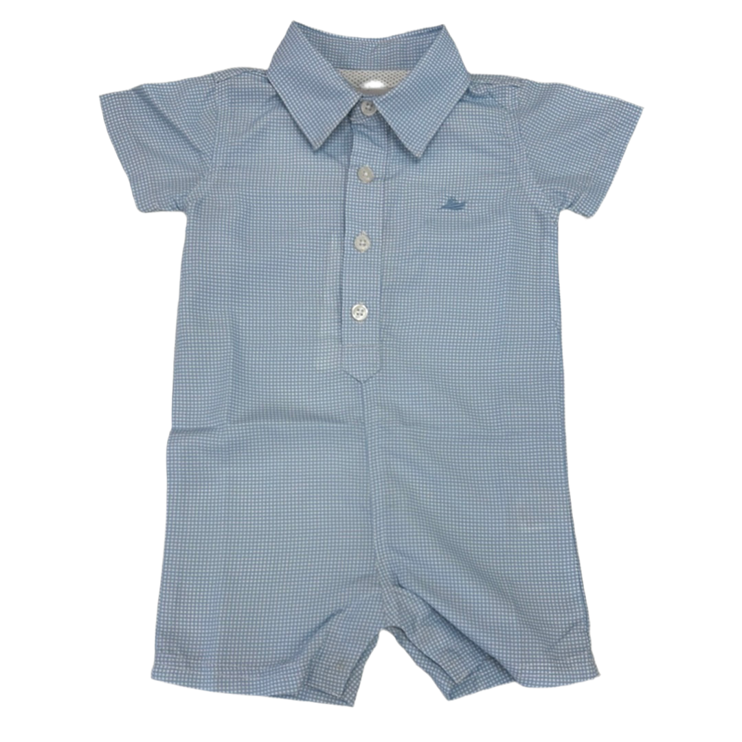 Performance Romper in Blue Gingham - Doodlebug's Children's Boutique