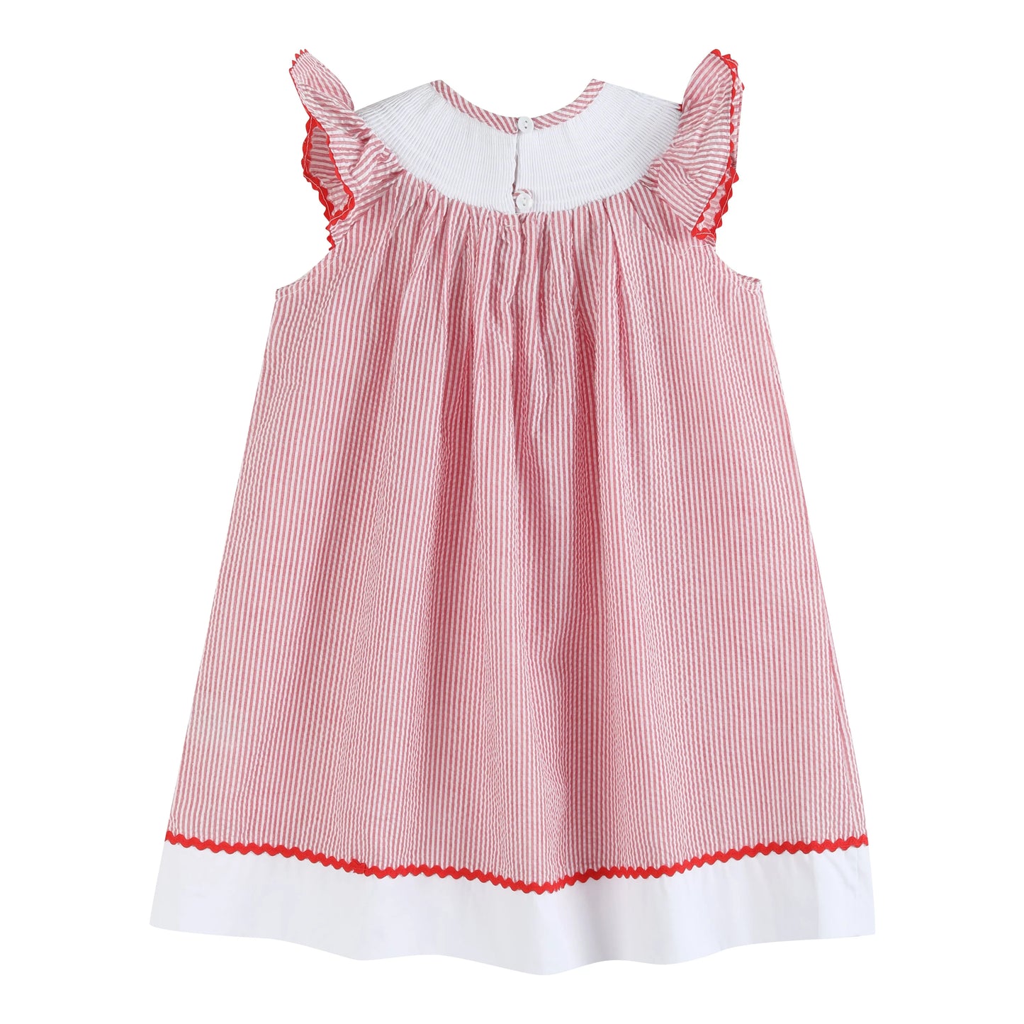 Red Seersucker Strawberry Smocked Dress - Doodlebug's Children's Boutique