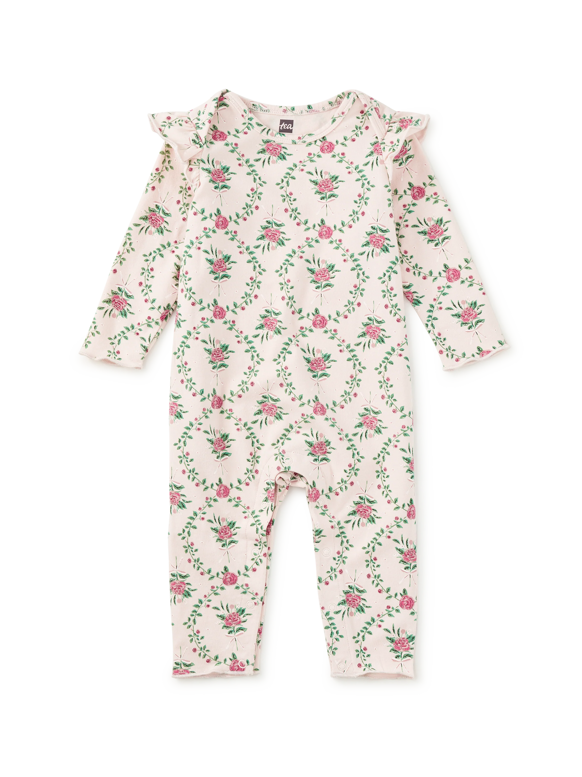 Wallpaper Floral Ruffle Shoulder Romper