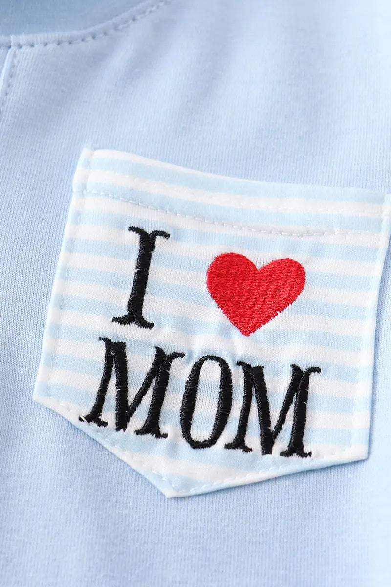 Blue Love Mom Embroidery Boy Top - Doodlebug's Children's Boutique