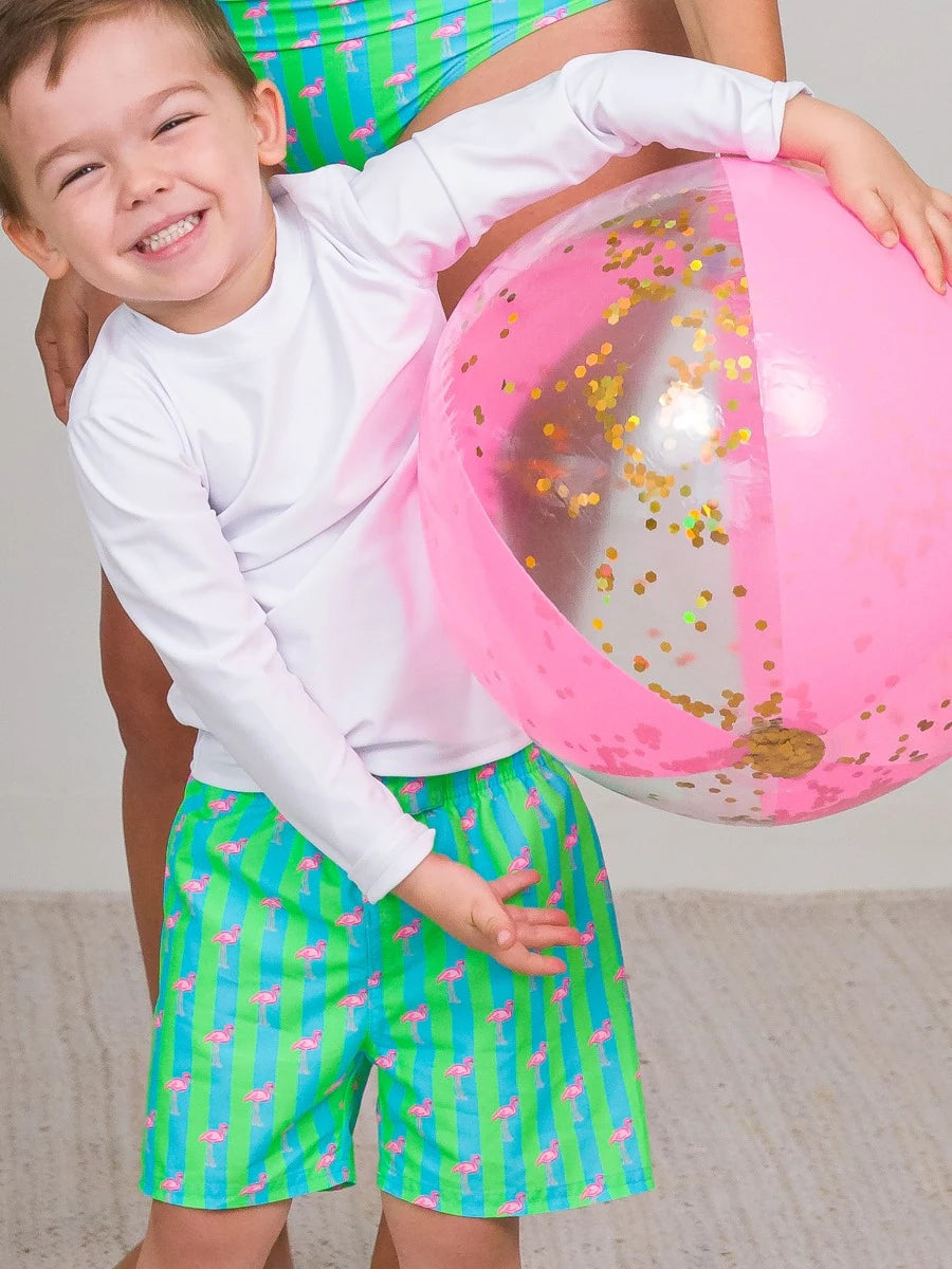 Neon Flamingo Stripes Swim Trunks - Doodlebug's Children's Boutique
