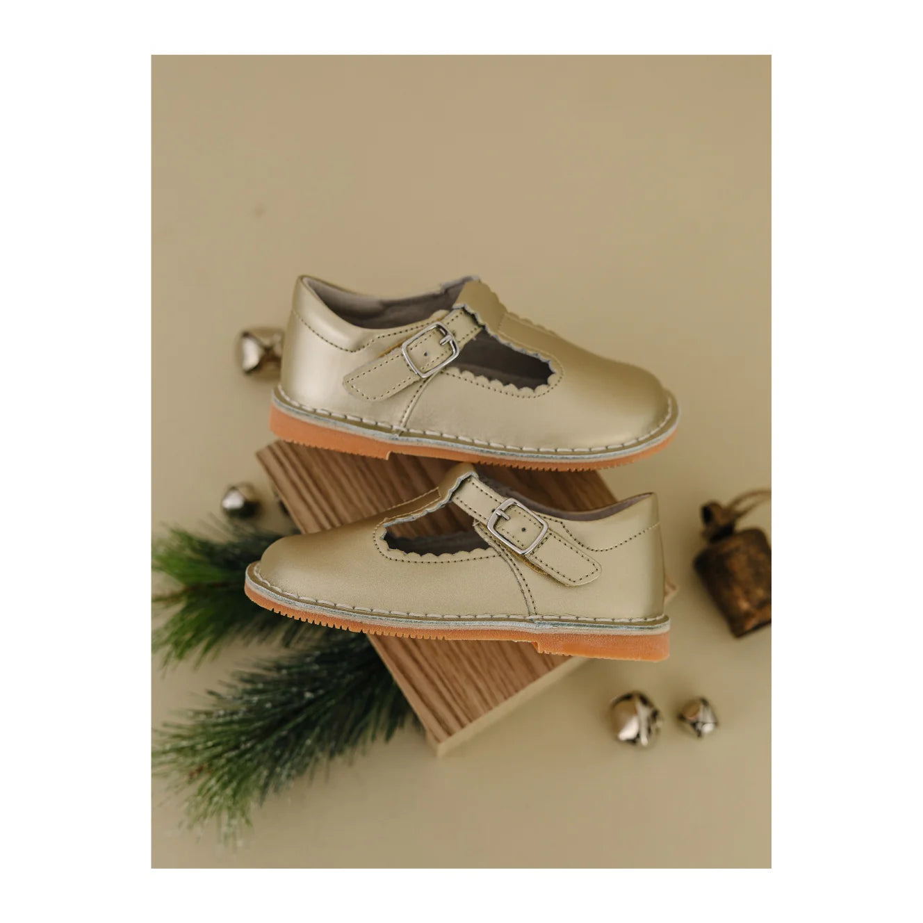 Selina Scalloped T-Strap Mary Jane in Gold