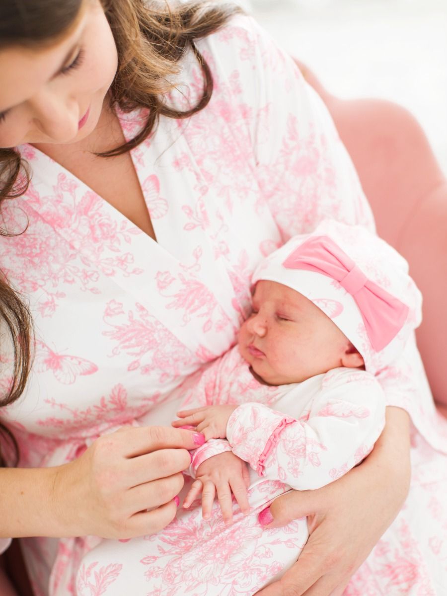 Pink Butterfly Toile Maternity Robe