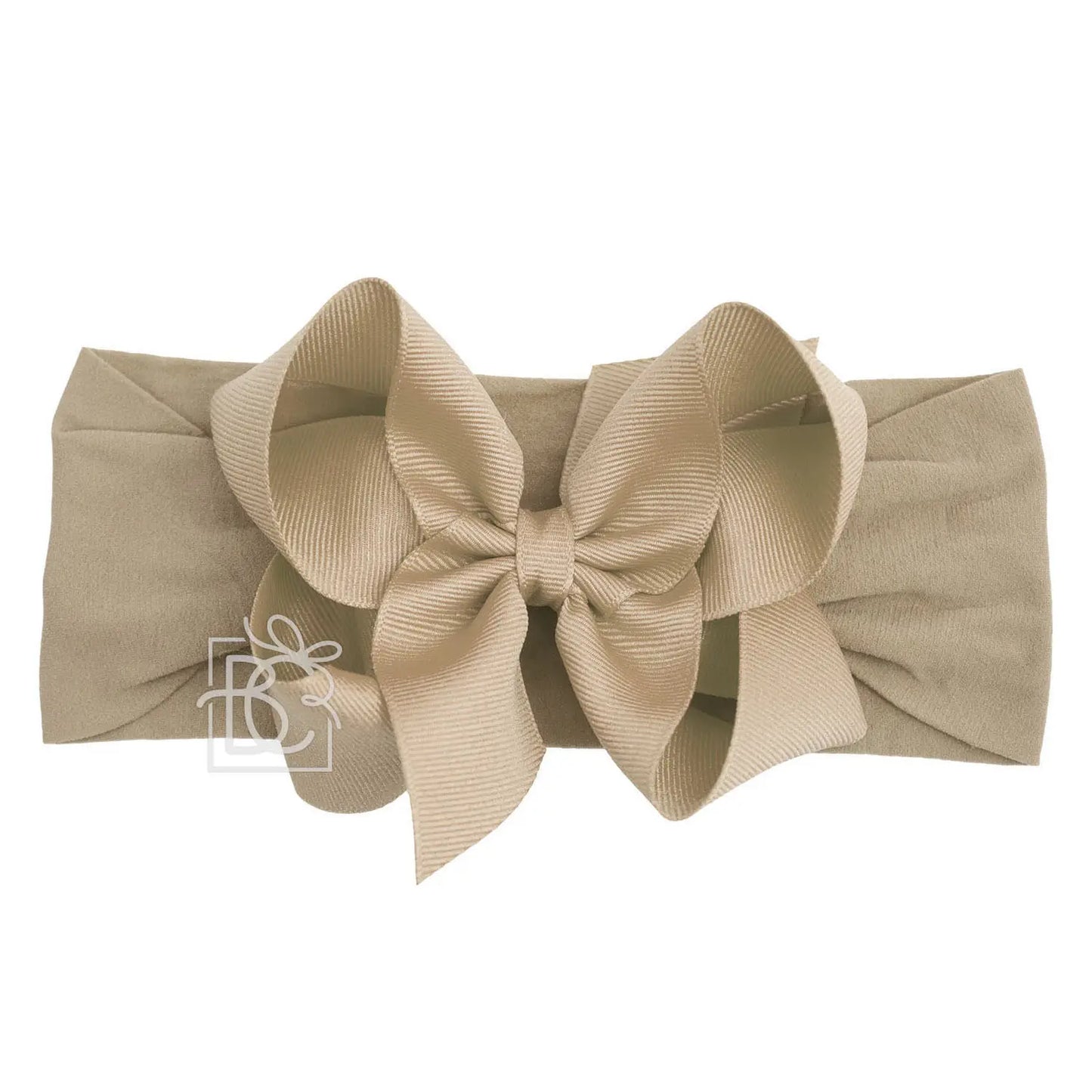 Wide Nylon Headband with Large Bow in Oatmeal - Doodlebug's Children's Boutique