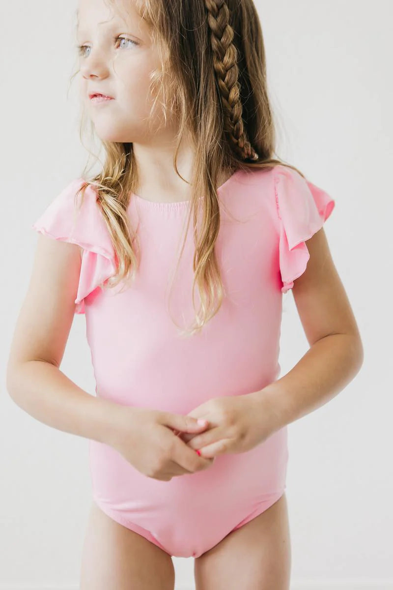 Bubblegum Pink Flutter Sleeve Leotard - Doodlebug's Children's Boutique
