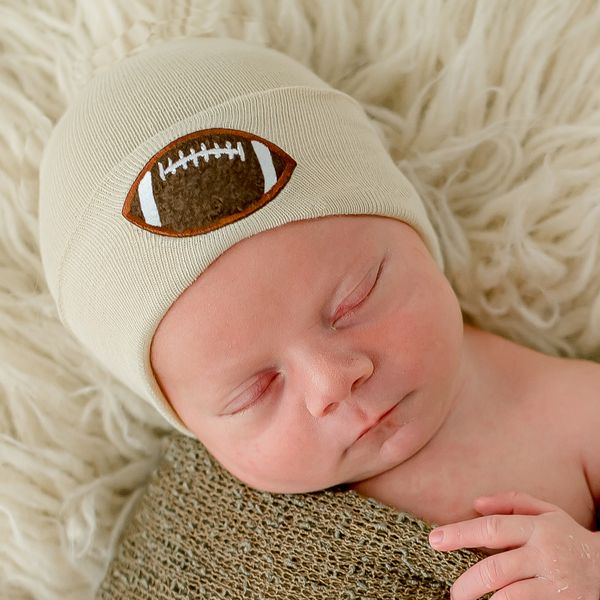 Chenille Football Newborn Hospital Hat - Doodlebug's Children's Boutique