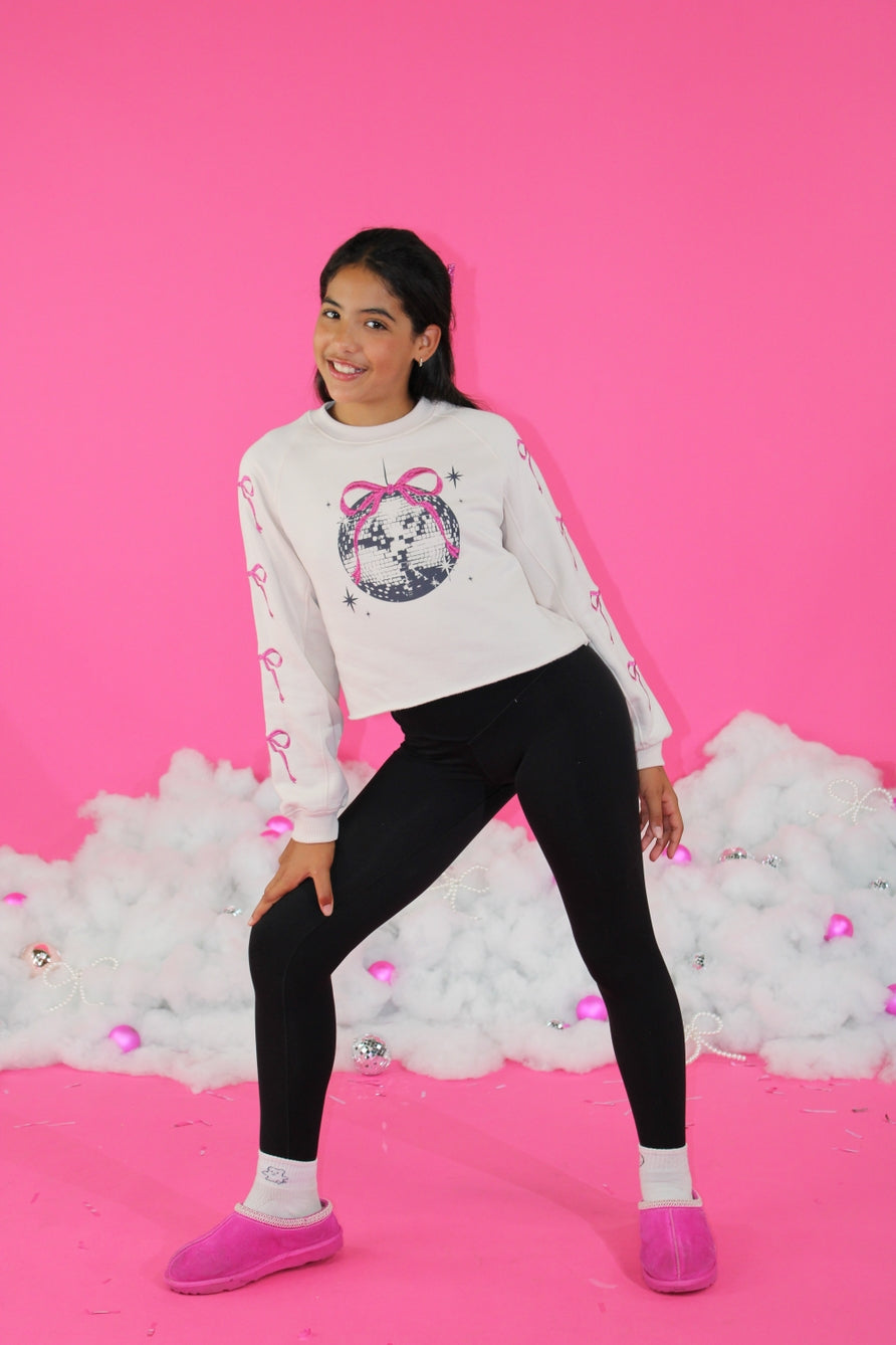 Embroidered Bows Disco Ball Sweatshirt - Doodlebug's Children's Boutique