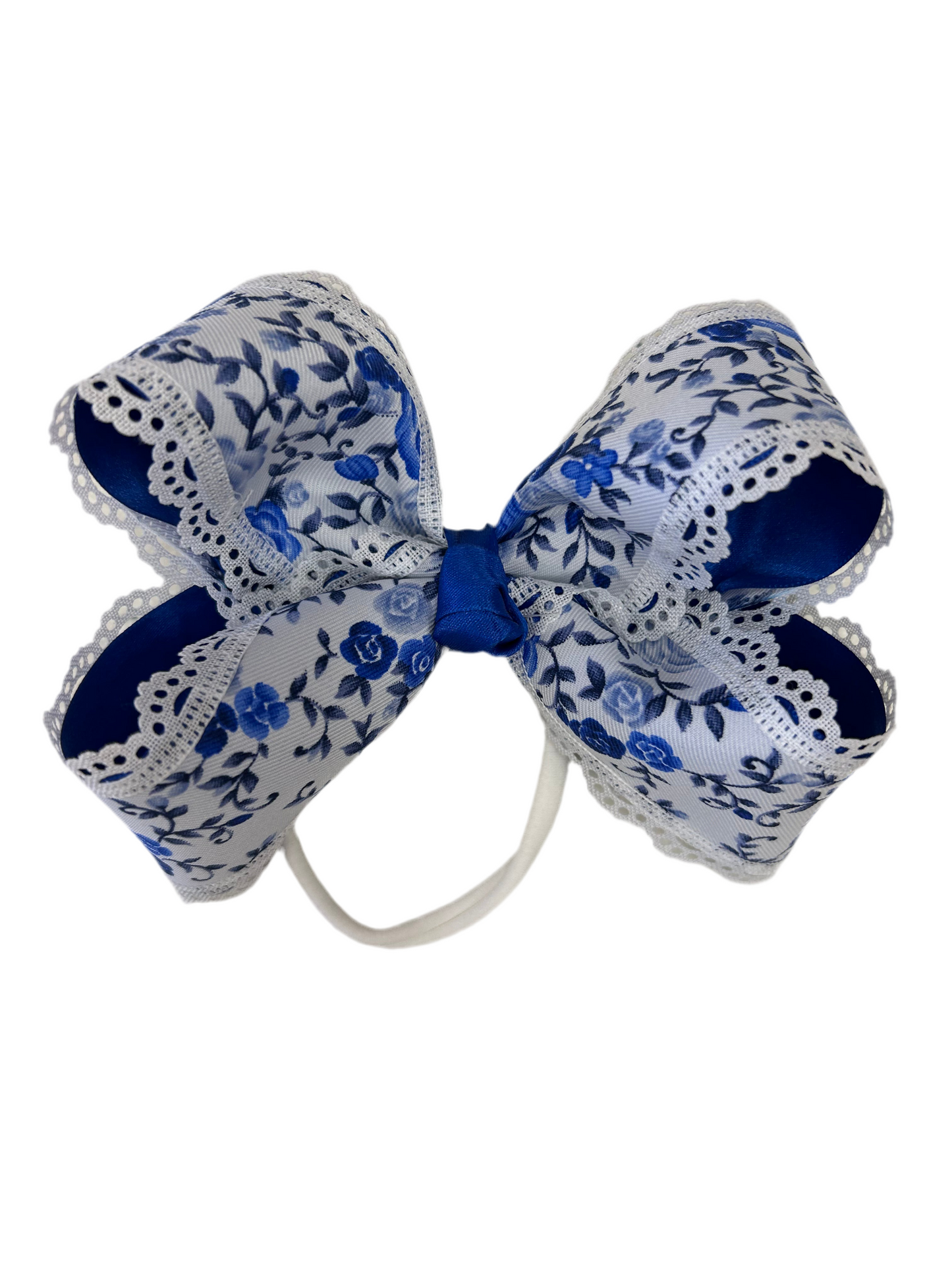 Blue Floral Layered Bow Nylon Headband - Doodlebug's Children's Boutique