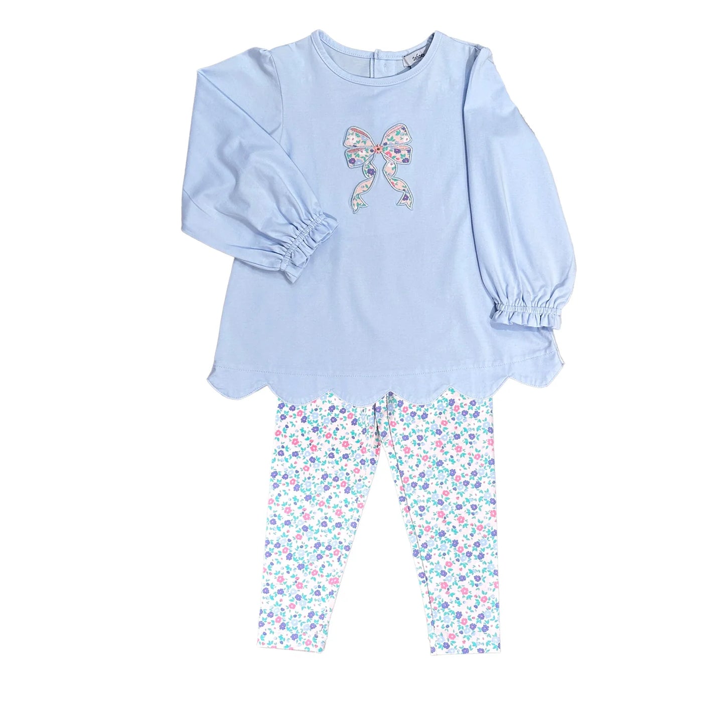 Ditsy Flower Bow Applique Leggings Set - Doodlebug's Children's Boutique
