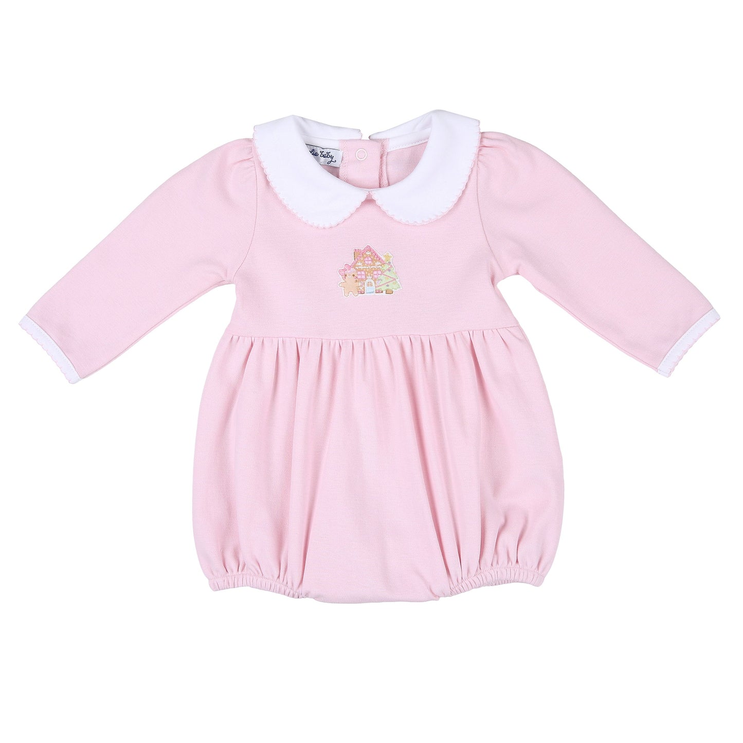 Sweet Pink Gingerbread Collared Embroidered Bubble - Doodlebug's Children's Boutique