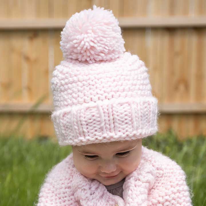 Blush Pink Garter Stitch Beanie - Doodlebug's Children's Boutique