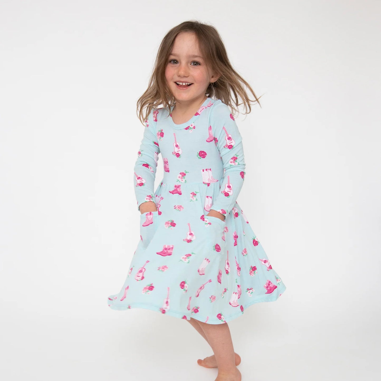 Twirly Long Sleeve Dress in Fancy Cowgirl - Doodlebug's Children's Boutique