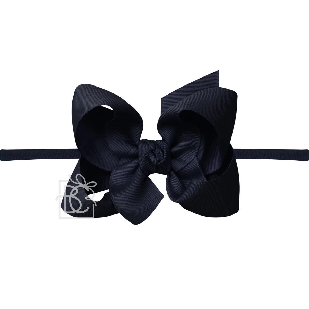 Nylon Headband with Large Bow in Dark Navy