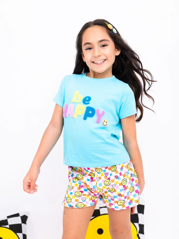 Retro Smiley Plush Loungewear Shorts - Doodlebug's Children's Boutique