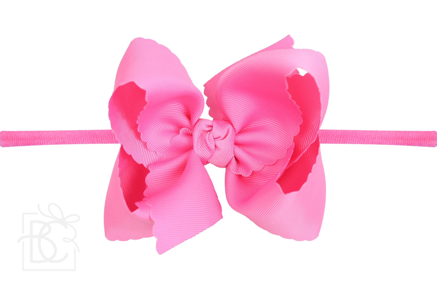 Nylon Headband with Huge Scalloped Bow in Hot Pink - Doodlebug's Children's Boutique