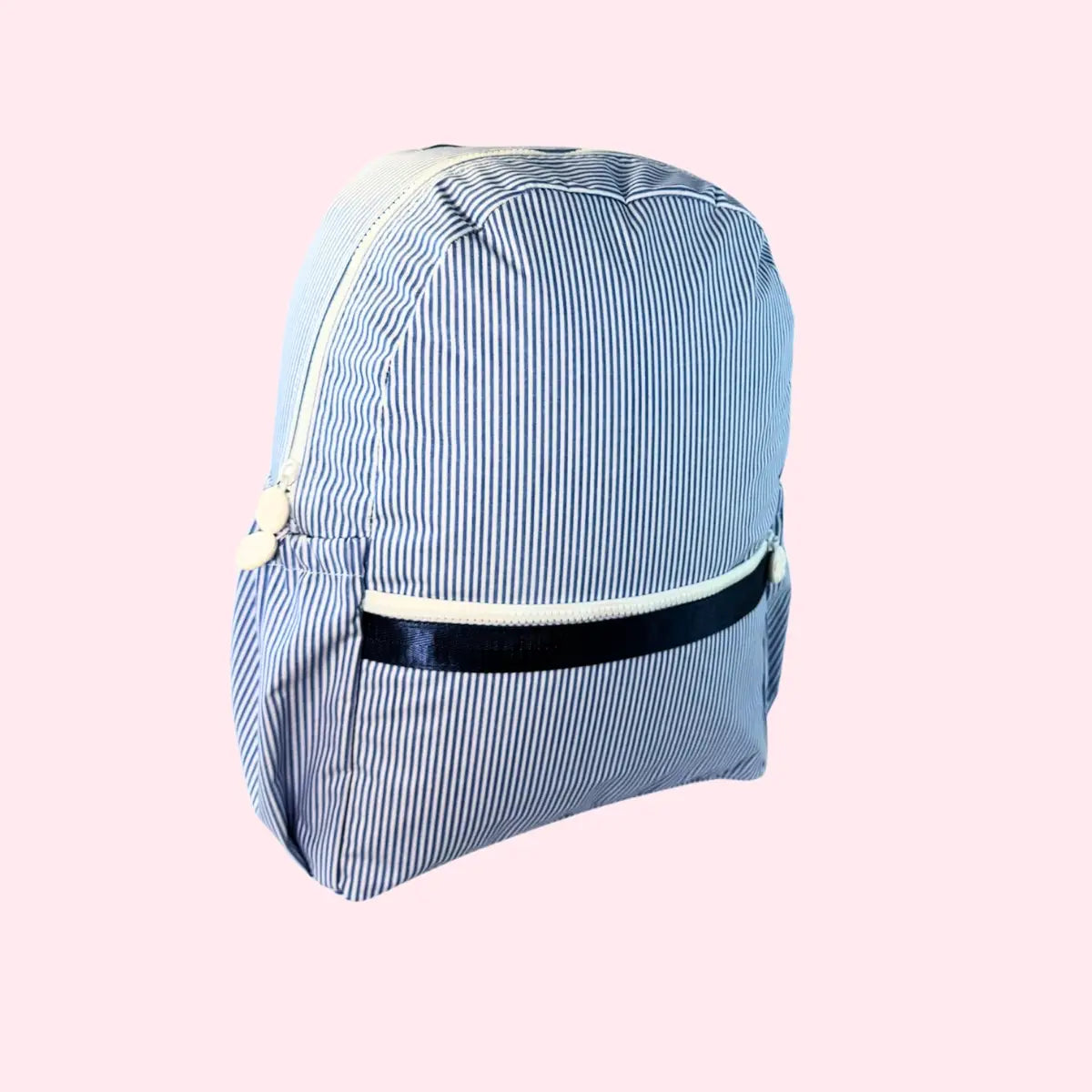 Wipeable Navy Preppy Stripe Medium Backpack with Pockets