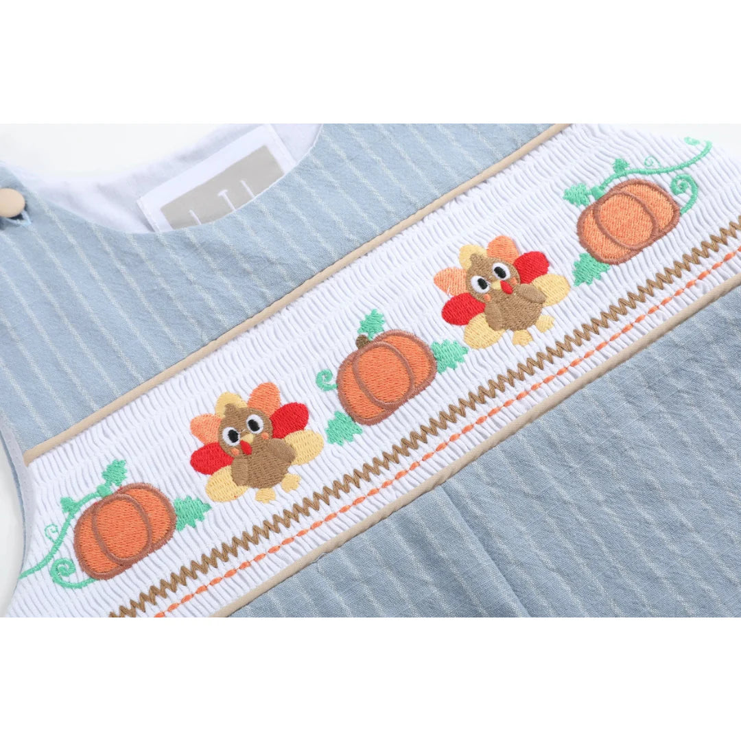 Turkey Smocked Overalls - Doodlebug's Children's Boutique